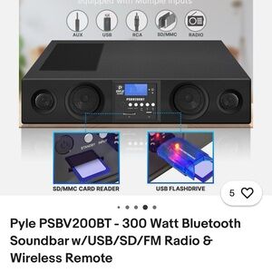 Soundbar Pyle Black Bluetooth Soundbar with Wireless Remote